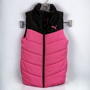 Zip Up PUMA Puffer Vest Pink & Black Girl's Size Small 7/8